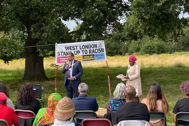 Former Mayor of Ealing, Cllr Munir Ahmed, with Debbi Allen at a previous Sankofa event