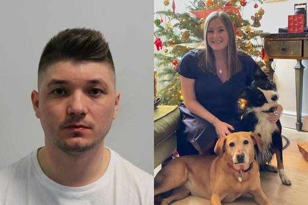 Laszlo Dancs (left) and Olivia Riley with some of her dogs (right)