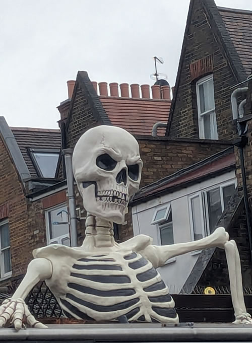 Skeleton on building 