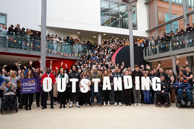 Staff and students at West Thames College celebrate the report