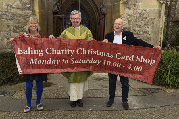 (l-r): Sue Green, Father Richard Collins, Vicar of Parish Church of Christ the Saviour and Stephen Pound retired MP, Ealing North