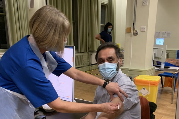 Local Assembly Member Dr Onkar Sahota receiving the vaccine