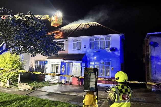 Firefighters tackle the blaze on Thorncliffe Road. Picture: London Fire Brigade