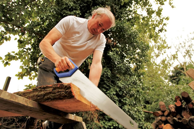 Tom Bikerdike construction a bench on Horsenden Hill