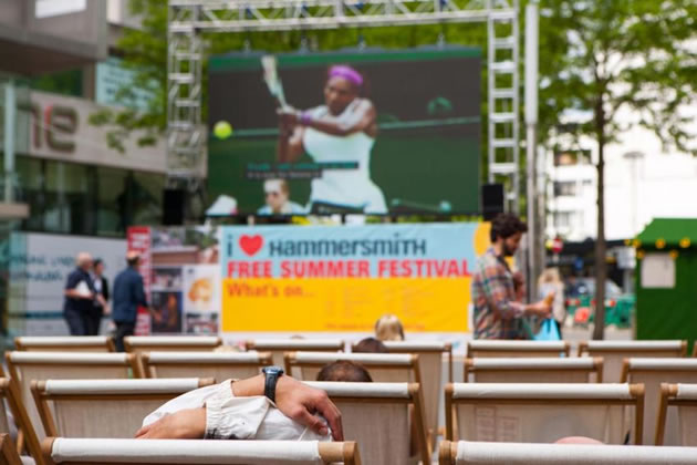 See summer sport and feature films on the big screen on Hammersmith Road