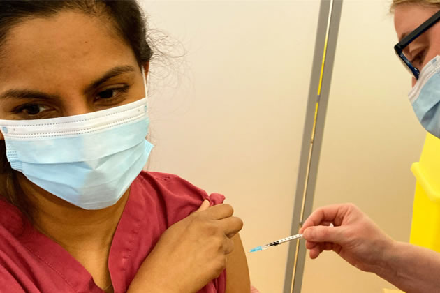Dr Papineni receives her first dose of the vaccine. Picture: Dr Padmasayee Papineni
