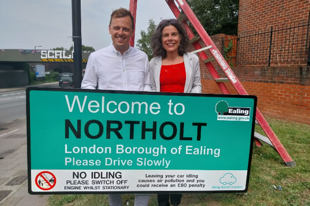 Cllr Peter Mason and Cllr Deirdre Costigan launch the anti-idling campaign last September