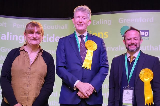 Jonathan Oxley (centre) after becoming an Ealing borough councillor