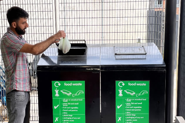 • Food waste unit in use at one of the flat blocks benefitting from the service