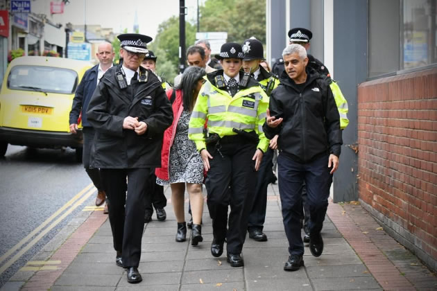 The Met Boss, the Mayor and Rupa Huq MP join officers on patrol. Picture: Met Police