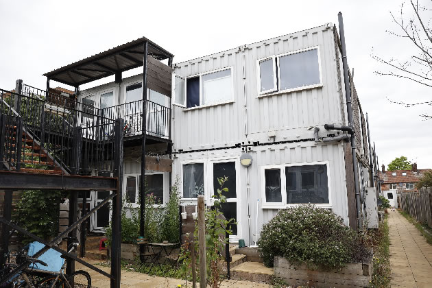 Marston Court where people are housed in converted shipping containers