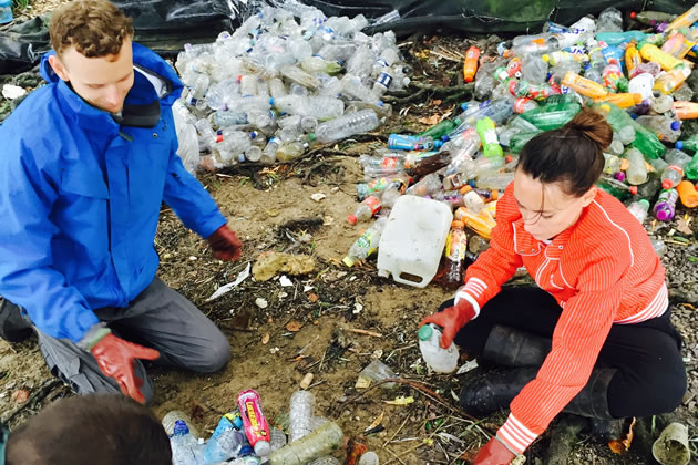 Almost 600 plastic bottles were collected at Crabtree Wharf Big Bottle Count 2016. Picture: Thames21