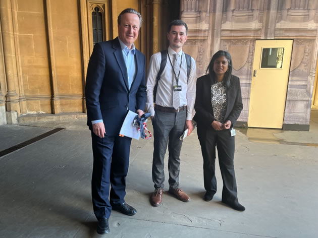 Lord Cameron (left) with Billy Vaughan and Rupa Huq during their encounter in Parliament