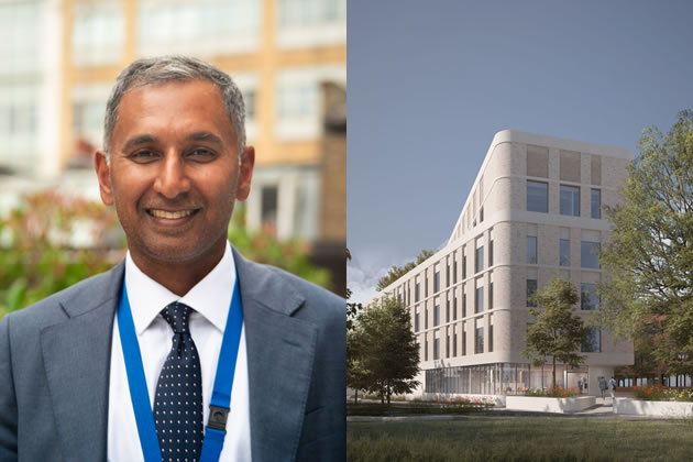 Left: Dr Sunthar Kanaganayagam. Right: CGI of the new diagnostic centre 